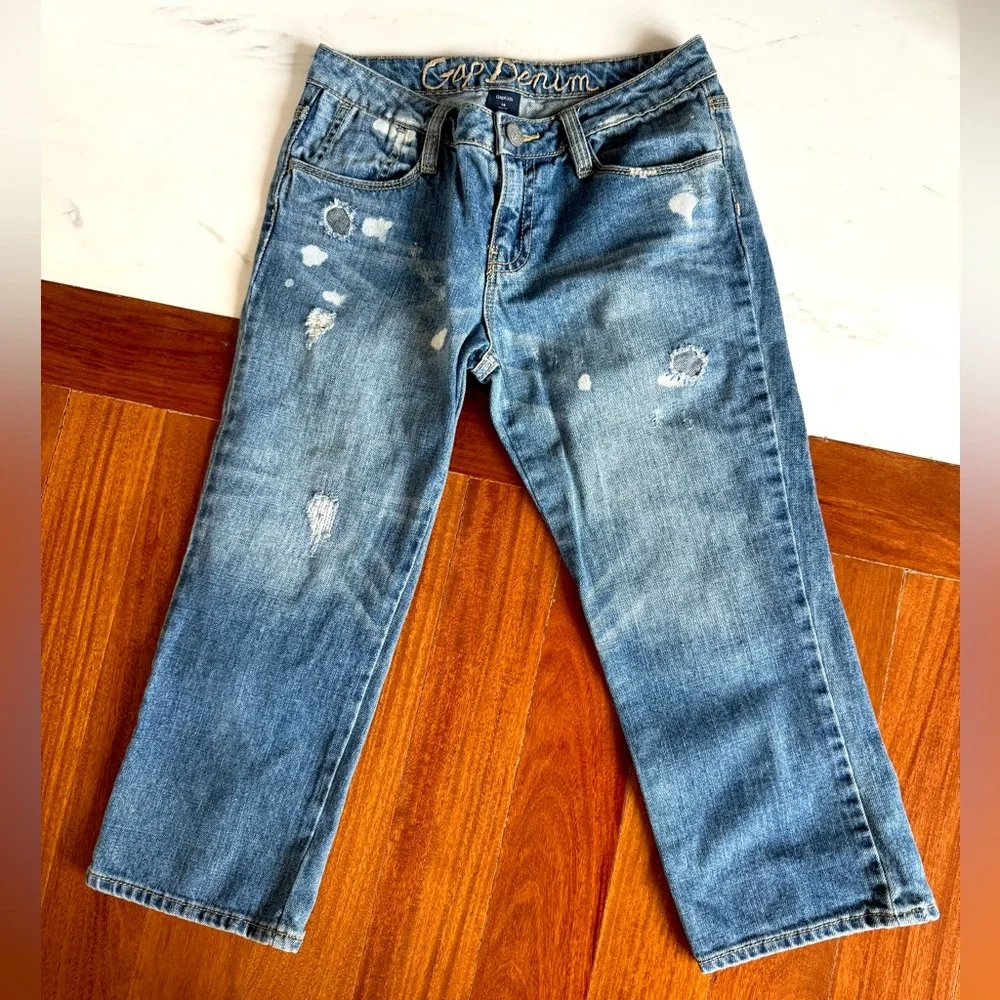 Gap Big Girls Bermuda Denim Capri Jeans Pants Shorts Size 14 Distressed Jeans